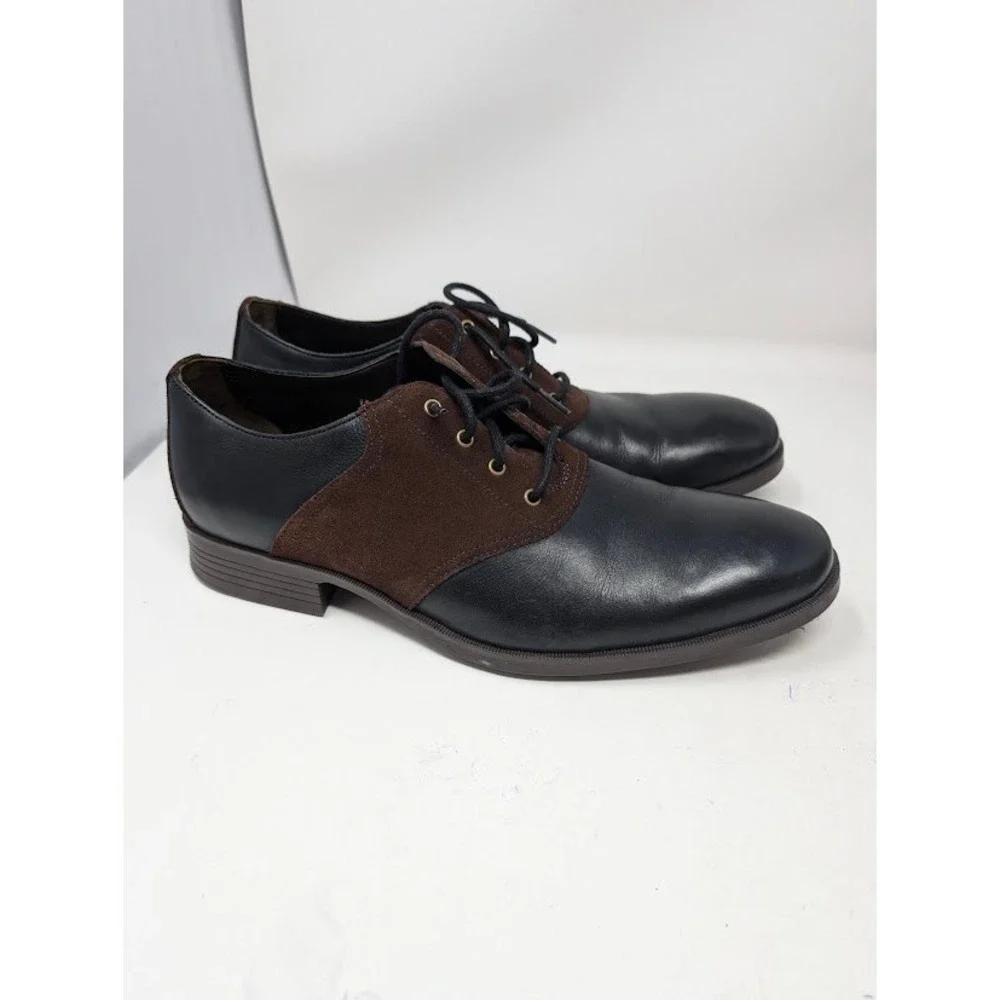Cole Haan Wingtip Saddle Oxford Dress Shoes Black Brown Leather Suede Men's 9.5